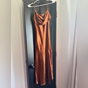 Size small lulus rust colored satin midi dress w slit